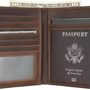 Polare Luxury RFID Blocking Leather Passport Holder Travel Wallet For Men and Women (Dark Brown)