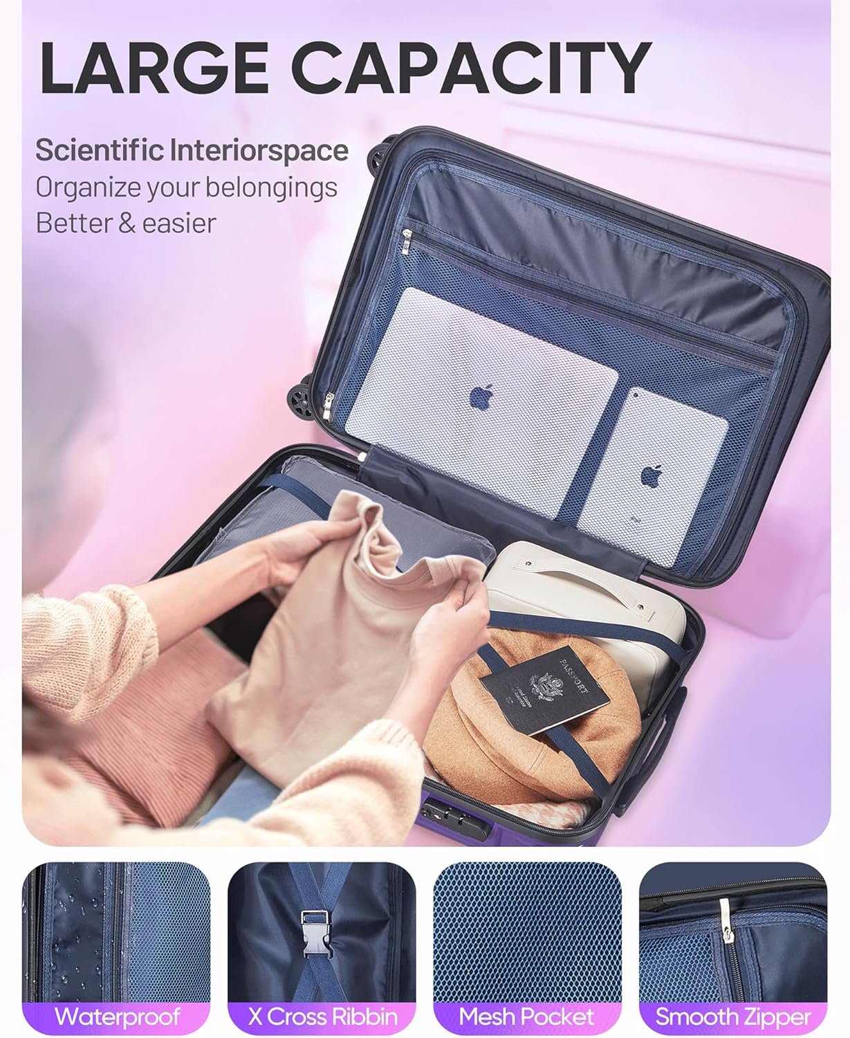 Carry on Luggage - Airline Approved Suitcases with Spinner Wheels, Built-In TSA Lock,Hard Shell Expandable Suitcases - Image 9