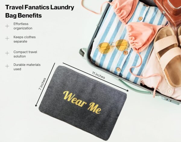 Travel Fanatics Wear Me, Wash Me Bag – 2-Sided Travel Laundry Bag with Stylish Design – Lightweight, Portable, and Durable Canvas Laundry Bag Organizer for Clean and Dirty Clothes - Image 5