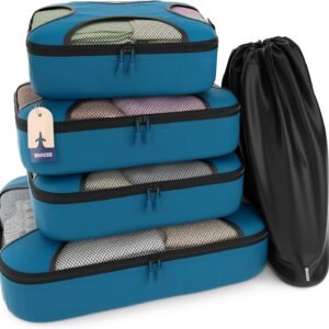 Shacke Premium 5 Packing Cubes Set – Lightweight Mesh Travel Luggage Organizers with Laundry Bag, 5-Piece Suitcase Storage System (Gentlemen’s Blue)