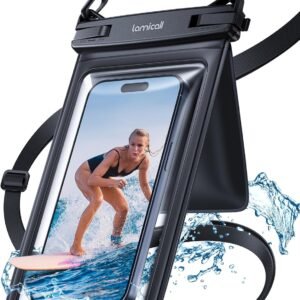 Lamicall Waterproof Phone Pouch Case – [Double Space] IPX8 Water Proof Cell Phone Dry Bag with Lanyard, Beach Cruise Ship Essentials for iPhone 16 15 14 13 Pro Max, Galaxy S25 S24, 4-7.5″ Black