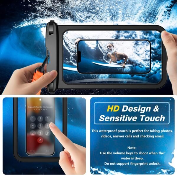 Temdan 2 Pcs Waterproof Phone Pouch, [Up to 10" Large] Universal IPX8 Waterproof Cell Phone Case Dry Bag with Lanyard for iPhone 16 Pro Max/16E/15/14/13,Galaxy S25 Ultra/S24/S23 for Vacation -Black - Image 4