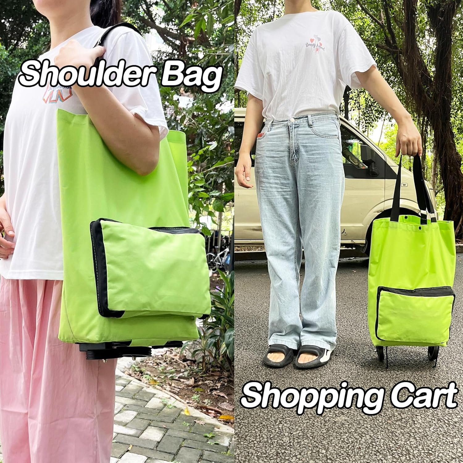 Collapsible Shopping Cart,Folding Lightweight Portable Collapsible Bag with Wheels, Lightweight Waterproof Rolling, Trolley Tote Stair Climbing Cart for Traveling (Blue) - Image 2