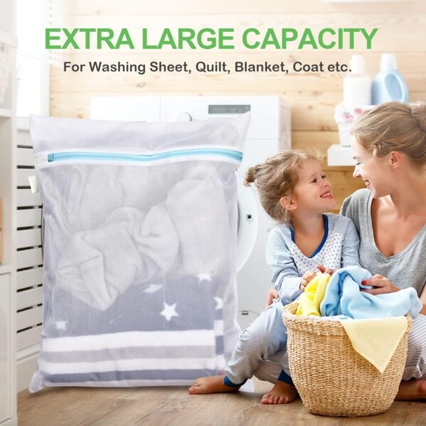 OTraki Large Mesh Washing Bag 43 x 35 in XL Laundry Bag Washer Machine Net Protector Large Washer Bag for Travel Camp College Student Dress Bedding Blanket Sheet Robe Cleaning Organizer Blue - Image 5
