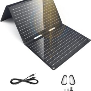 30W Portable Solar Panel, Foldable Solar Panel Charger with QC3.0 USB-A USB-C & DC Output for Phone/Power Bank/iPad/Power Station, IP65 Waterproof for Camping Backpacking Hiking RV Blackout