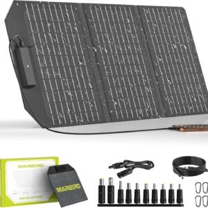 MARBERO 30W Solar Charger >23% High Efficiency Foldable Portable Solar Panel for Power Station Phones Tablets 2 USB Ports & DC Fast Charging IP65 Waterproof for Camping Outdoor Backpacking Cloudy