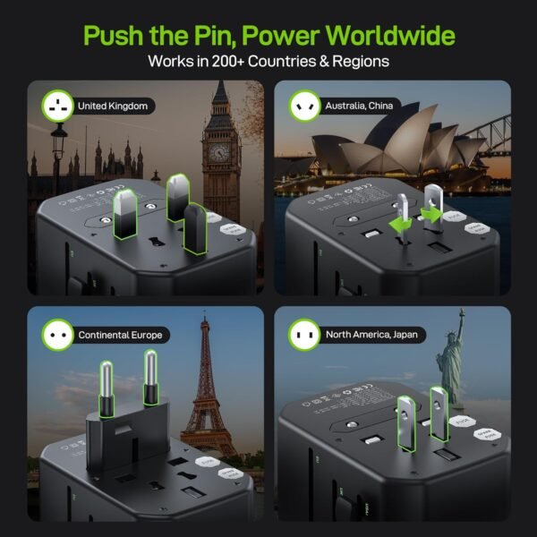 EPICKA Pulse 45W European Travel Plug Adapter, Universal Power Adapter with PD Fast Charging, 5-Port (1 AC/2 USB-A/2 USB-C) International Charger Adapter for Europe, Japan - Travel Essentials (Black) - Image 3
