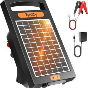 24 Hour Solar Electric Fence Charger, 10 Miles, Up to 10200v Output Range Electric Fence Charger, 0.18J Portable Energizer with Rechargeable Solar Panel for Livestock & Predator Protection