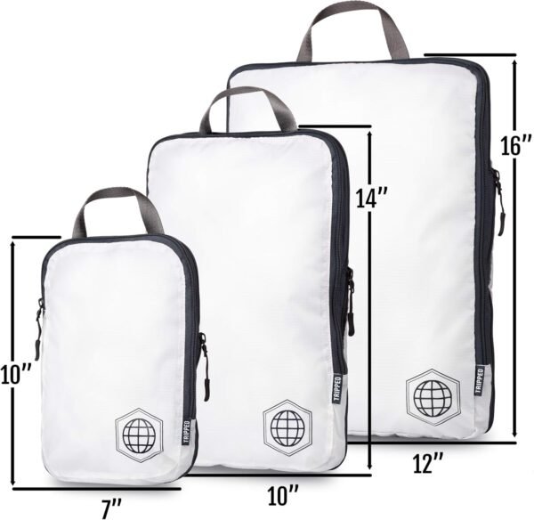 Large Compression Packing Cubes 6 Piece Set for Travel with Lightweight Laundry Bag for Carry-On Suitcase by TRIPPED Travel Gear (White) - Image 4