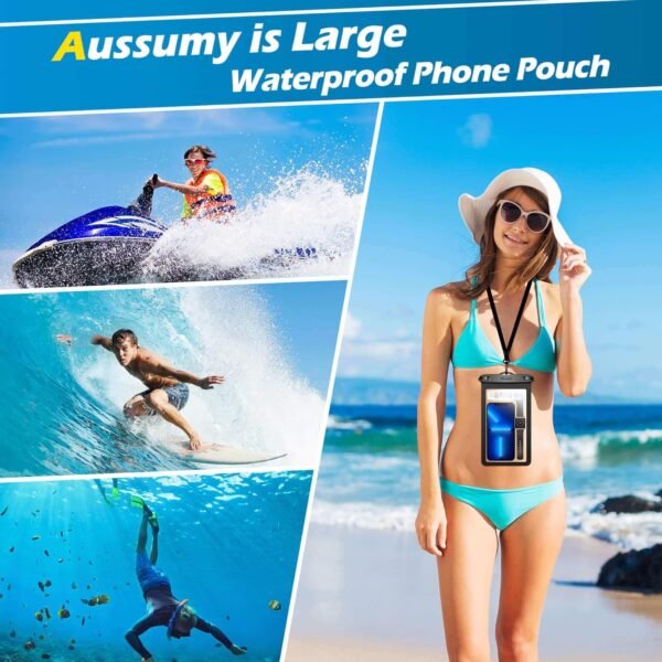 4 Pack 10.5“ Large Waterproof Phone Pouch - Underwater Clear Cell Holder - Universal Water Proof Dry Bag with Neck Lanyard for iPhone 16 Pro Max Samsung Galaxy with Heavy Case for Beach Swimming Pool - Image 7