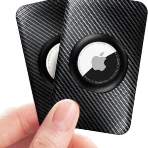 for Apple Airtags Wallet Holder 2 Pack, Carbon Fiber Ultra Thin Insert Card Case for Apple Air Tag, Airtags Card Holder for for Purse, Backpack Wallet, Handbag, Clutch Bag- Black
