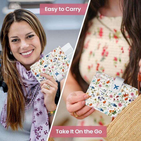 Passport Holder for Travel Essentials, RFID Blocking Leather Cover Wallet with Magnetic Closure, Aesthetic & Cute Passport Book Case for Women and Men - Wildflower - Image 6