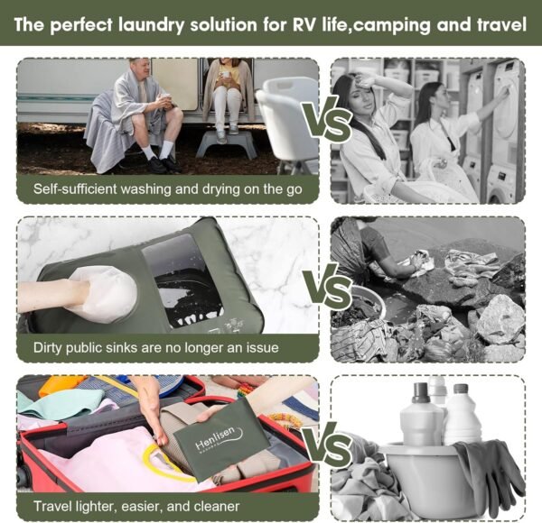 Portable Washing Machine for Camping RVing Travel Laundry Solution Washbag Kid Clothes Manual Washer Camp Dry Bags Self-sufficient Hand Wash Bag Backpacking Traveller RV Adventures Essential - Image 5