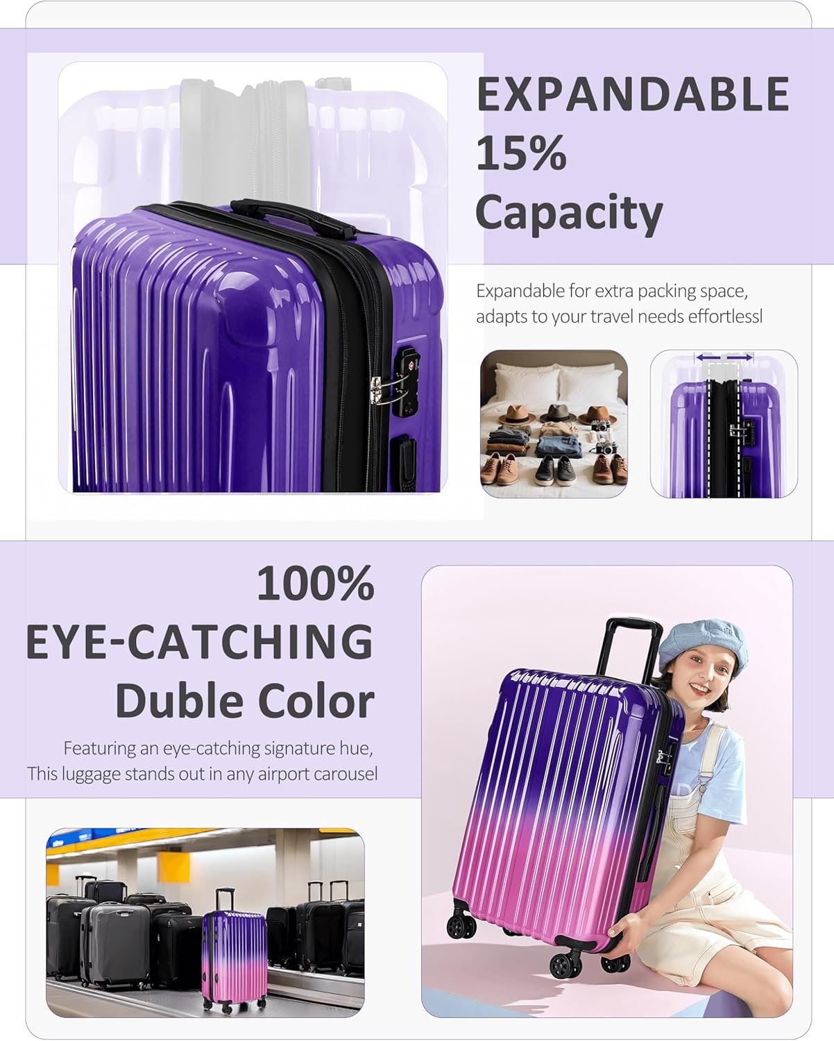 Carry on Luggage - Airline Approved Suitcases with Spinner Wheels, Built-In TSA Lock,Hard Shell Expandable Suitcases - Image 6