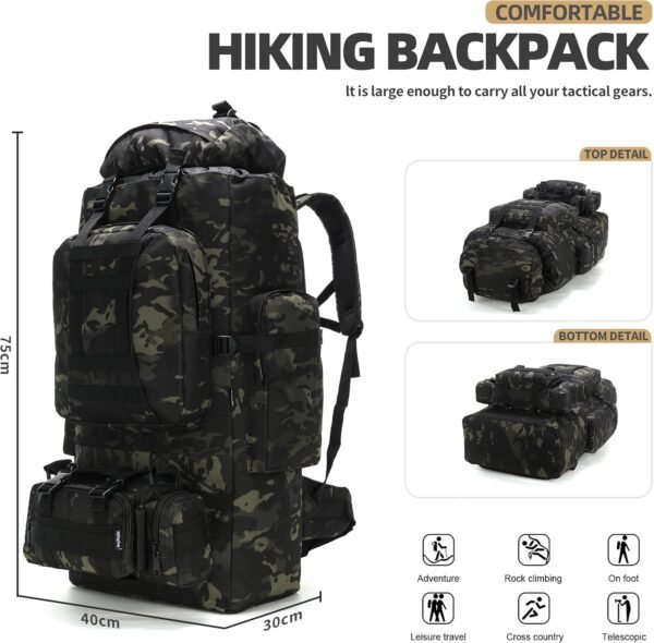 100L Camping Hiking Backpack,Molle military Tactical rucksack backpack,Waterproof Lightweight Hiking Backpack - Image 6