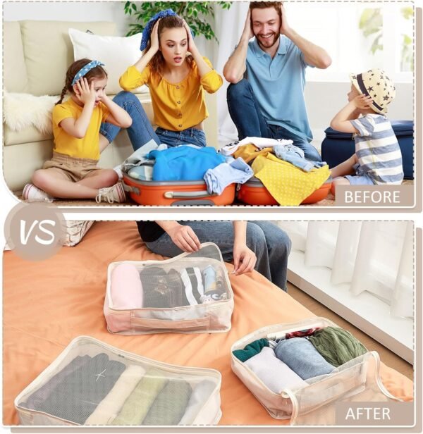 Silkfly 12 Pcs Packing Cubes for Suitcase Travel Luggage Bags Bulk Mesh Organizer Set for Hiking Camping Backpacking Clothes Accessories(Light Khaki, XL, L, M Size) - Image 6