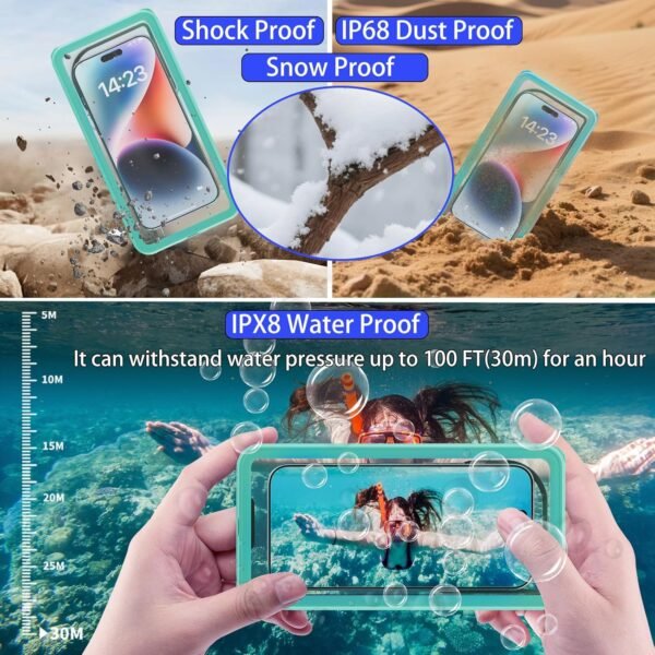 Waterproof Phone Pouch for Snorkeling with Lanyard IPX8 Waterproof Phone Case Underwater Touch/Photo Shockproof Heavy Duty Drop-Proof for iPhone 16 Pro Max/17/15/14/13 All Cell Phones-Green - Image 3