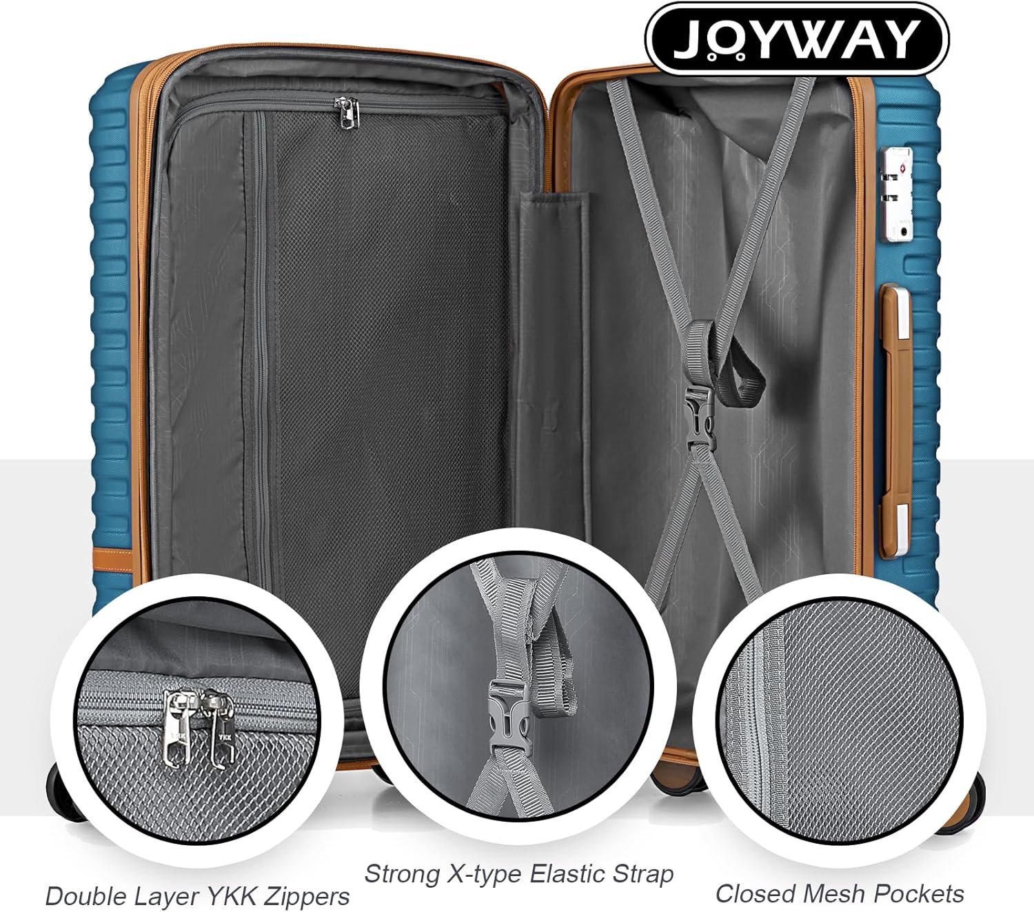 Joyway Luggage Set 3 Piece Suitcase Sets with Spinner Wheel,Hardside Expandable Travel Laggage with TSA Lock (13/20/24/28 Blue brown - Image 7