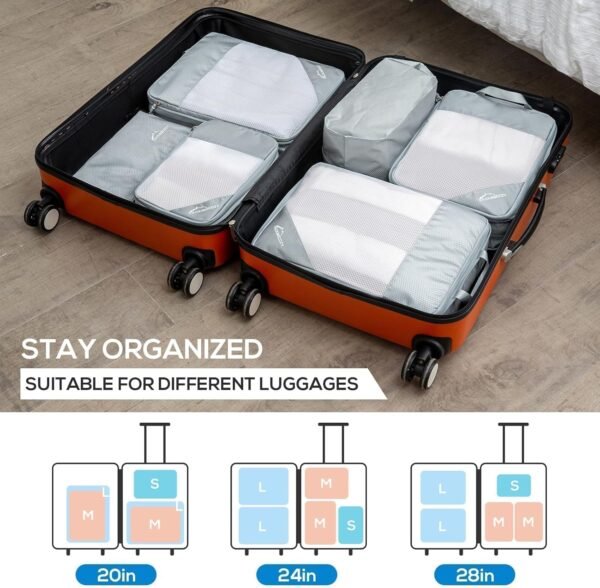 Compression Packing Cubes, 5 Set Packing Cubes for Travel Compression, Lightweight Compressible Package Organizer for Carry On and Suitcases, Light Grey - Image 5