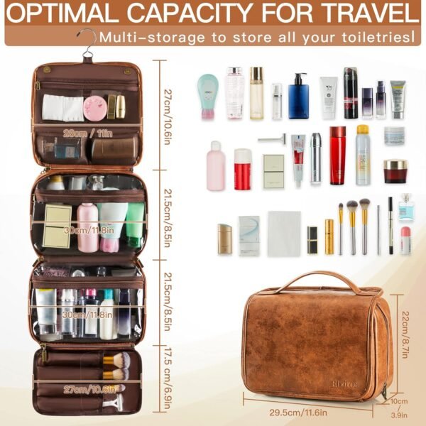 Elviros Hanging Toiletry Bag for Men Travel Essentials 3-in-1 Large Waterproof Dopp Kit PU Leather Shaving Bag with Separate Compartments for Grooming and Toiletries Mens Gift - Image 6