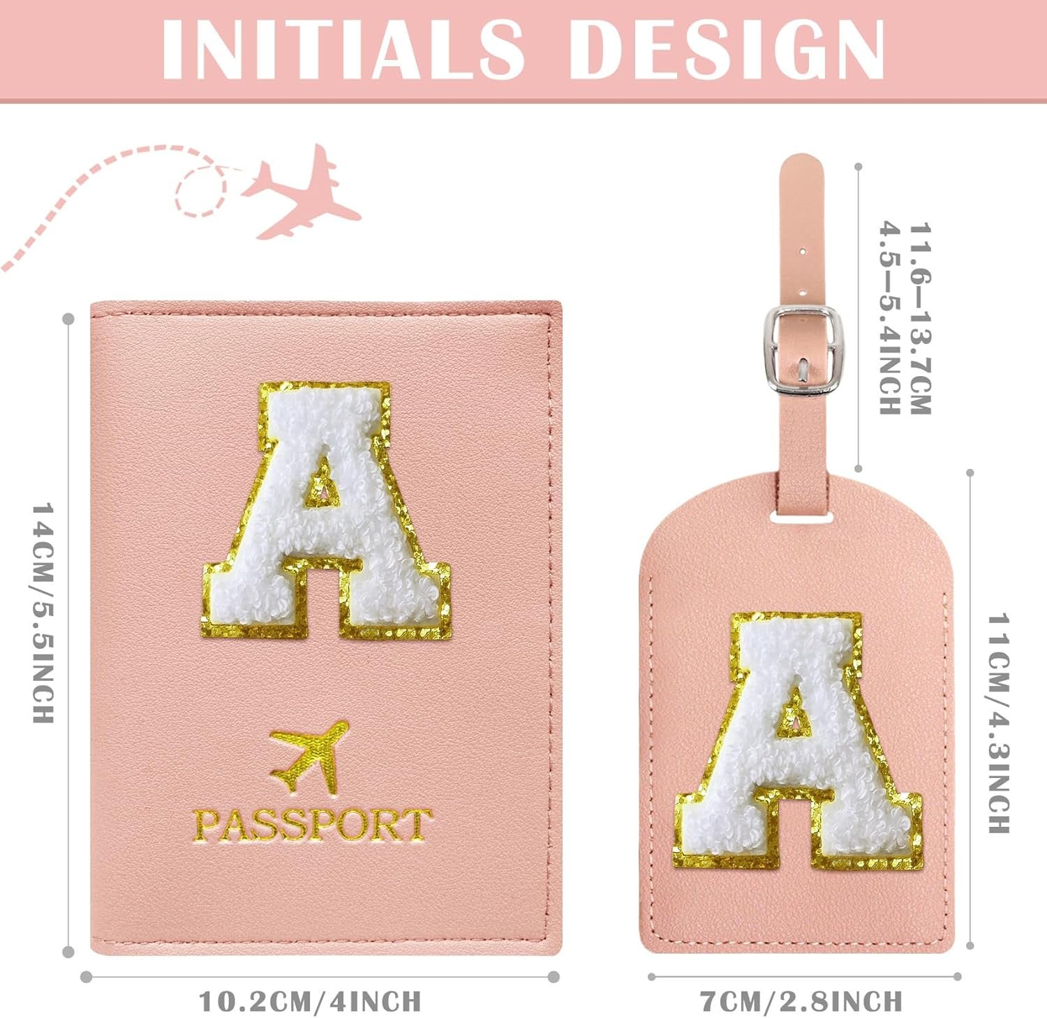 COSHAYSOO Pink Passport Cover Book Holder Travel Luggage Tag Set for Women Teen Girls with Initial Monogram Letter, Cute Airplane Essentials Personalized Cruise Accessories Trip Favor Gifts A - Image 4