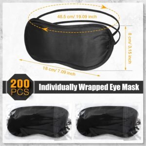Tarpop 200 Pcs Eye Mask Sleeping Blindfold Eye Cover with Adjustable Strap for Games Party Team Building Travel Individually Wrapped Sleep Mask for Women Men(Black)