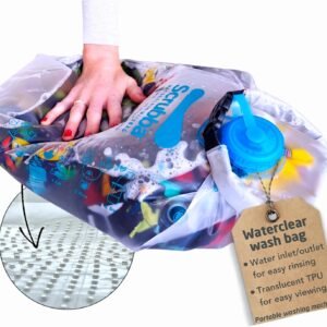 Scrubba Waterclear Wash Bag Portable Washing Machine – New Water Inlet/Outlet for easy rinsing – Manual Portable Washer for Travel, Camping, Laundry, Baby Clothes – Travel Essentials, Gift – 6.9 oz