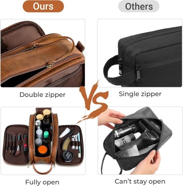 Elviros Toiletry Bag for Men, Large Travel Shaving Dopp Kit Water-resistant Bathroom Toiletries Organizer PU Leather Cosmetic Bags - Image 4
