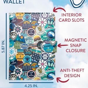 Life is Good Travel Passport Cover – Anti-Theft Passport Holder Wallet with Interior Card Slots, Magnetic Snap Closure, Newsprint