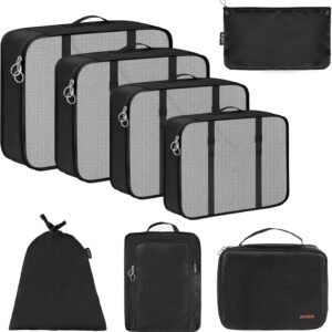 Packing Cubes, 8 Set Packing Cubes for Suitcases – Travel Bag for Travel Size Essentials Accessories, Compression Storage Shoe Bag, Clothing Underwear Bag, for Man & Women