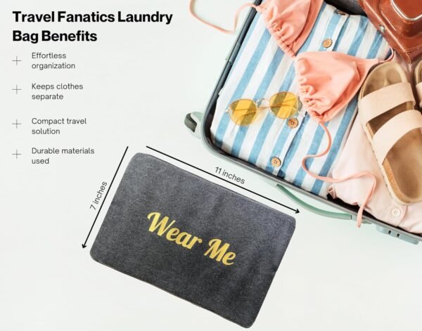 Travel Fanatics Wear Me, Wash Me Bag – 2-Sided Travel Laundry Bag with Stylish Design – Lightweight, Portable, and Durable Canvas Laundry Bag Organizer for Clean and Dirty Clothes - Image 3