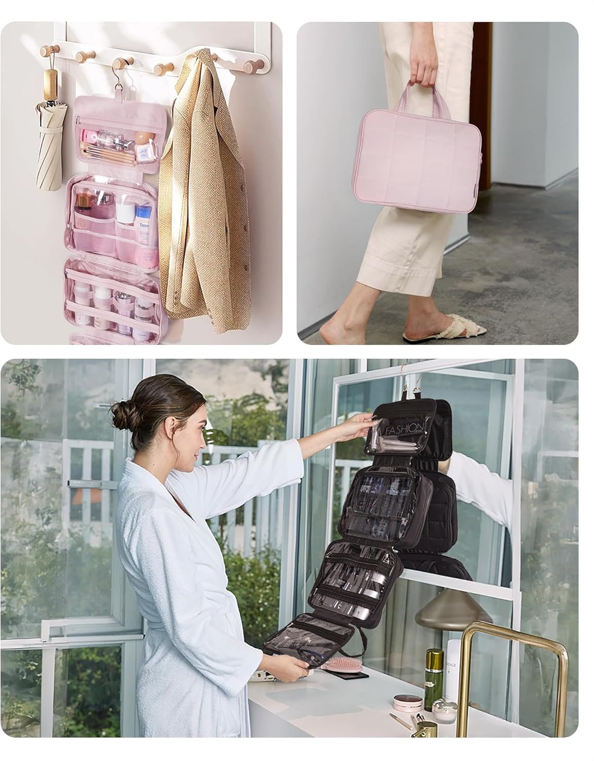 BAGSMART Travel Toiletry Bag with Jewelry Organizer, Hanging Travel Bag for Toiletries, Puffy Makeup Cosmetic Bag Organizer, Carry-on Travel Accessories Essentials, Black-M - Image 7