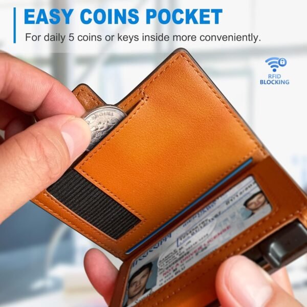 Men Wallet,with Money Clip Coins Pocket ID Window,Slim Front Pocket RFID Blocking Pop-up Card Holder 3.9"x 2.7", Gift Boxed - Image 4