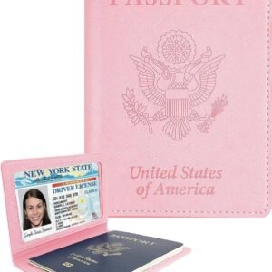 Sizobi Leather Passport Holder Covers, Passport Holder for Travel Women, RFID Blocking Wallet Case, International Travel Must Haves Travel Accessories for Women Men,Cruise Ship Essentials Gifts, Pink