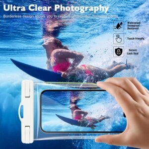 2 PCs Waterproof Phone Pouch, Clear Waterproof Phone Case for iPhone 15 Pro Max 14 13 12 11 Plus Samsung Up to 6.9”, 3D IPX8 Water Proof Cellphone Dry Bag for Snorkeling Swimming Pool Beach