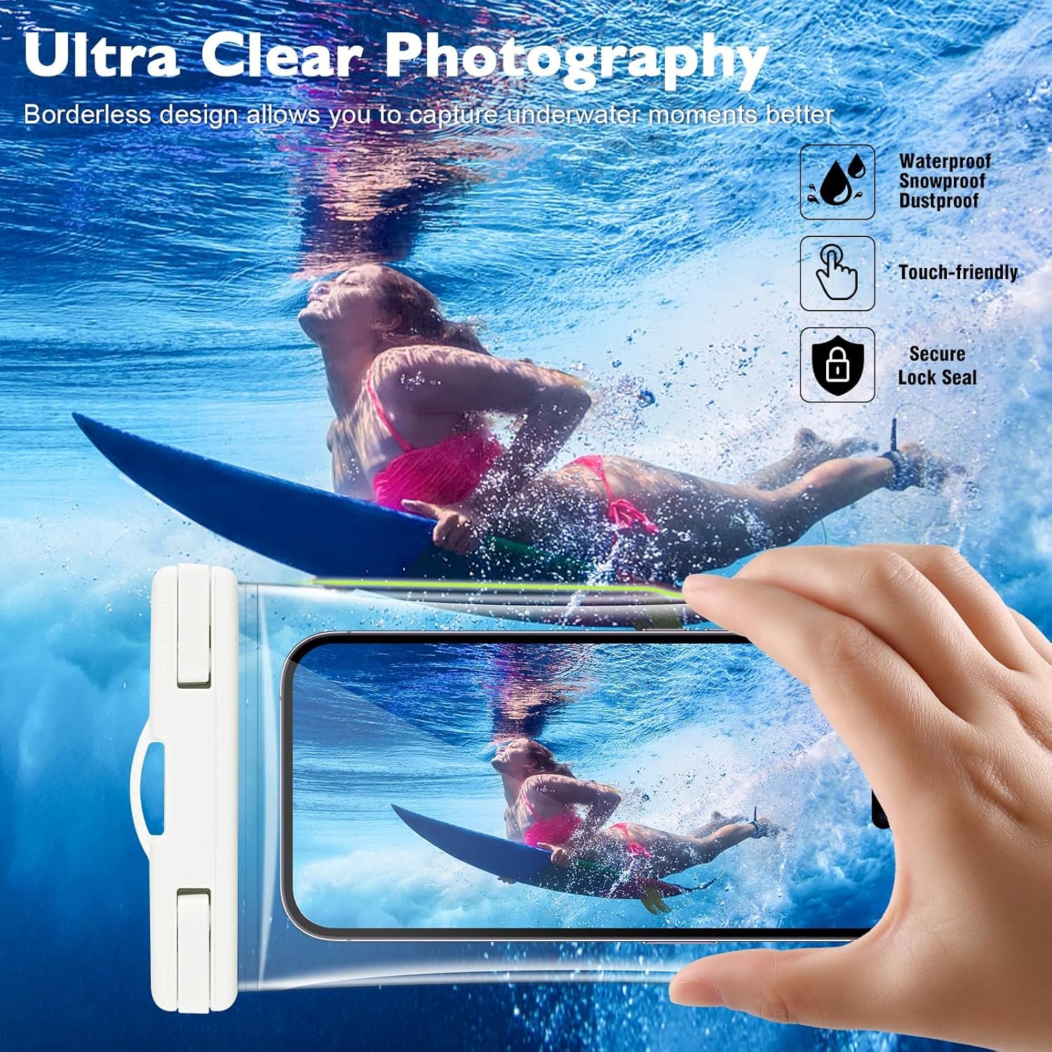 2 PCs Waterproof Phone Pouch, Clear Waterproof Phone Case for iPhone 15 Pro Max 14 13 12 11 Plus Samsung Up to 6.9'', 3D IPX8 Water Proof Cellphone Dry Bag for Snorkeling Swimming Pool Beach - Image 2