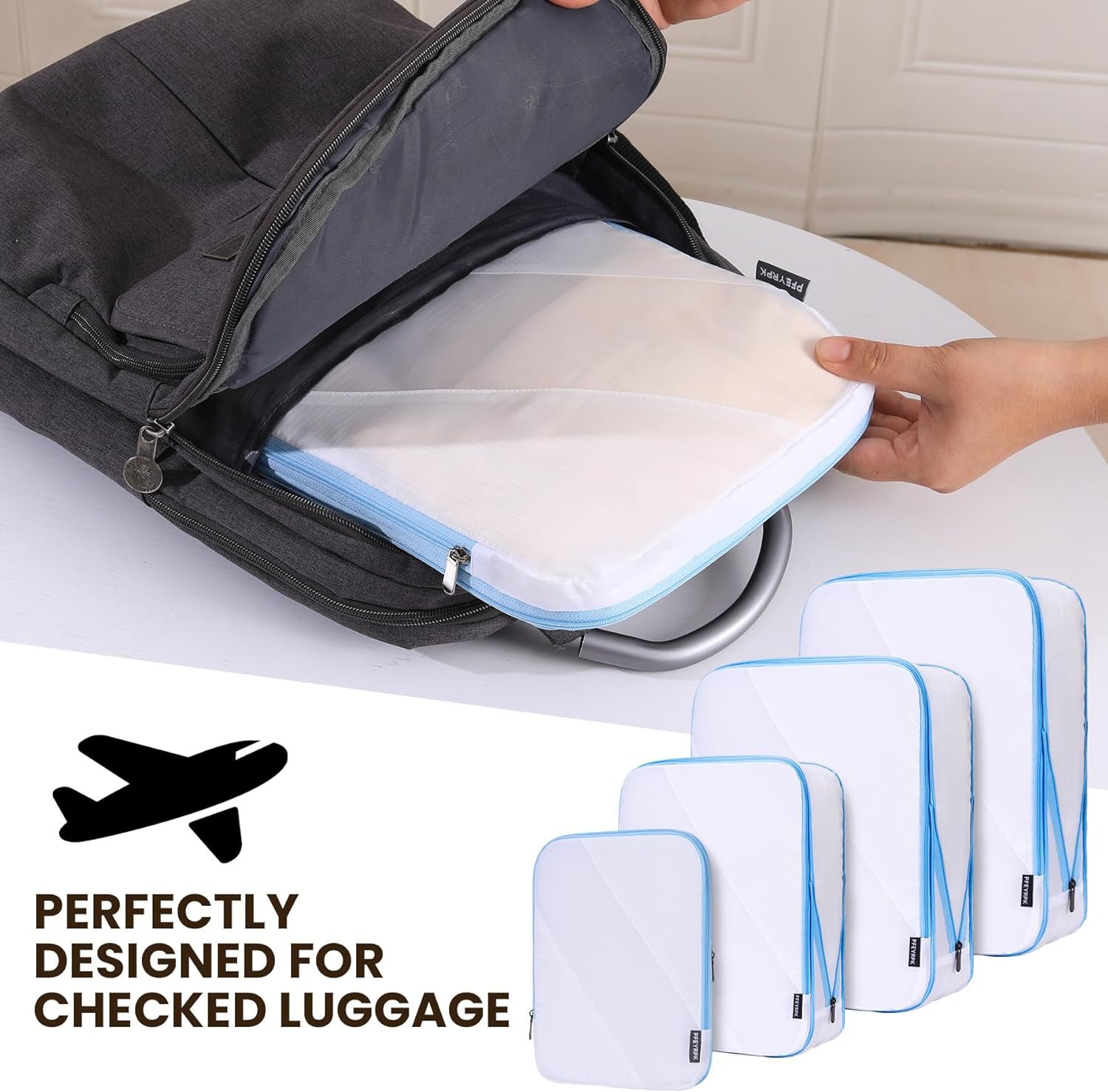 Compression Packing Cubes Set of 6, Travel Luggage Organizer for Suitcase, Packing Organizers for Travel Accessories, Breathable See Through Mesh, Durable Lightweight with Shoe Bags - Image 5