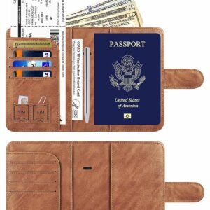 Airtag Passport Holder Cover Wallet Travel Essentials Leather Rfid Blocking Case Vacation Luggage Must Haves Travel Accessories for Men Women (117#Brown)
