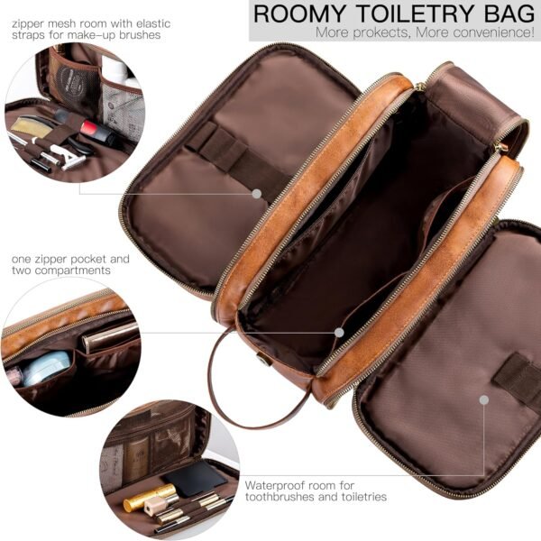 Elviros Toiletry Bag for Men, Large Travel Shaving Dopp Kit Water-resistant Bathroom Toiletries Organizer PU Leather Cosmetic Bags - Image 2
