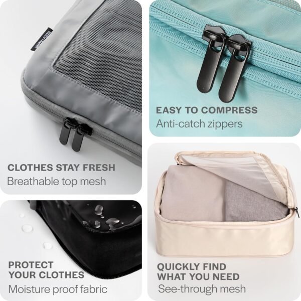 Compression Packing Cubes for Travel - Luggage Organizer Bags - Double Zipper Packing Cubes for Suitcases (6-Pack, Beige) - Image 6