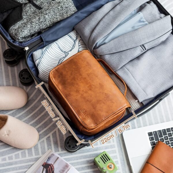 Elviros Hanging Toiletry Bag for Men Travel Essentials 3-in-1 Large Waterproof Dopp Kit PU Leather Shaving Bag with Separate Compartments for Grooming and Toiletries Mens Gift - Image 7