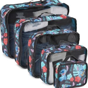 Disney Minnie Mickey Stitch Packing Cubes – Winnie the Pooh, Princess Cinderella, Cars, Toy Story 5 Piece Packing Cubes Compression – Travel Essential – Luggage Suitcase Organizer Set