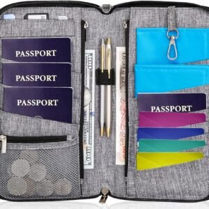 Valante Premium Family Travel Document Organizer Capacious RFID Passport Holder Wallet (Large, gray)