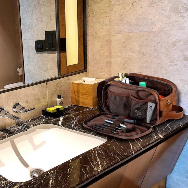 Elviros Toiletry Bag for Men, Large Travel Shaving Dopp Kit Water-resistant Bathroom Toiletries Organizer PU Leather Cosmetic Bags - Image 8