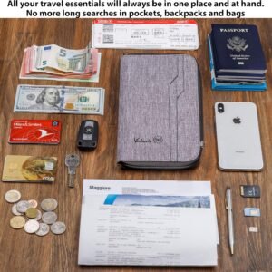 Valante Premium Family Travel Document Organizer Capacious RFID Passport Holder Wallet (Large, gray)