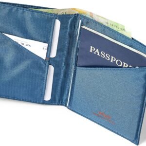 Allett Travel Wallet, Indigo Blue | Nylon, Thin Bifold, RFID Blocking, Minimalistic, Front Pocket | Holds Up To 10 Cards & Passport | For Men & Women