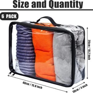 6 Pieces Large Clear Travel Packing Cube Clear Vinyl Zippered Storage Bags See Through Moving Bag PVC Multipurpose Pouch with Handle for Suitcase Shirts Dress Storage (Black, 15.8 x 10.2 x 3.9 Inch)