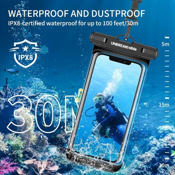 UNBREAKcable Waterproof Phone Pouch-2 Pack IPX8 Waterproof Phone Case for iPhone 16 15 14 13 12 11 Pro Max & Samsung S25 S24 S23-Dry Bag & Travel Essentials for Beach, Pool, Kayak & Cruise-7" Black - Image 2