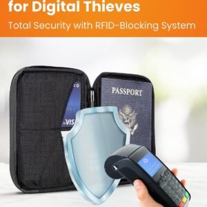 Passport Holder & Travel Wallet with RFID Blocking – Premium Document Organizer Case for Men and Women – Holds Passports, Cards, Tickets, ID, Cash – Compact Zippered Wallet – Midnight