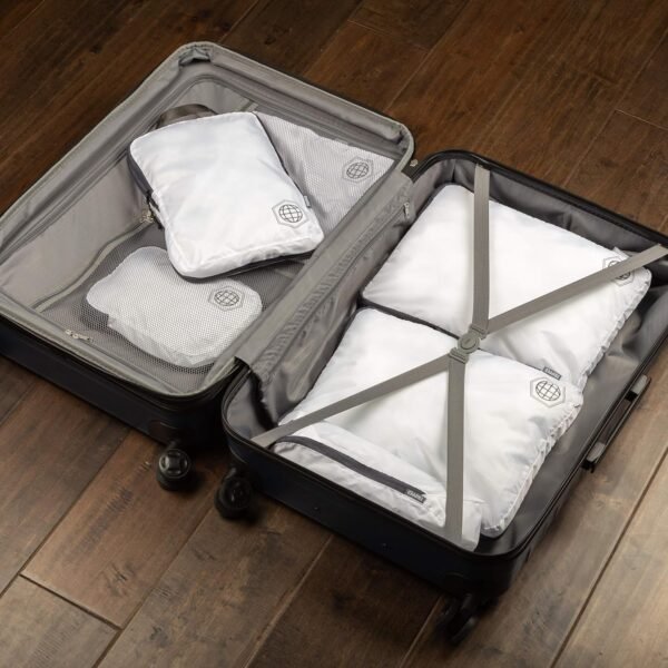 Large Compression Packing Cubes 6 Piece Set for Travel with Lightweight Laundry Bag for Carry-On Suitcase by TRIPPED Travel Gear (White) - Image 7